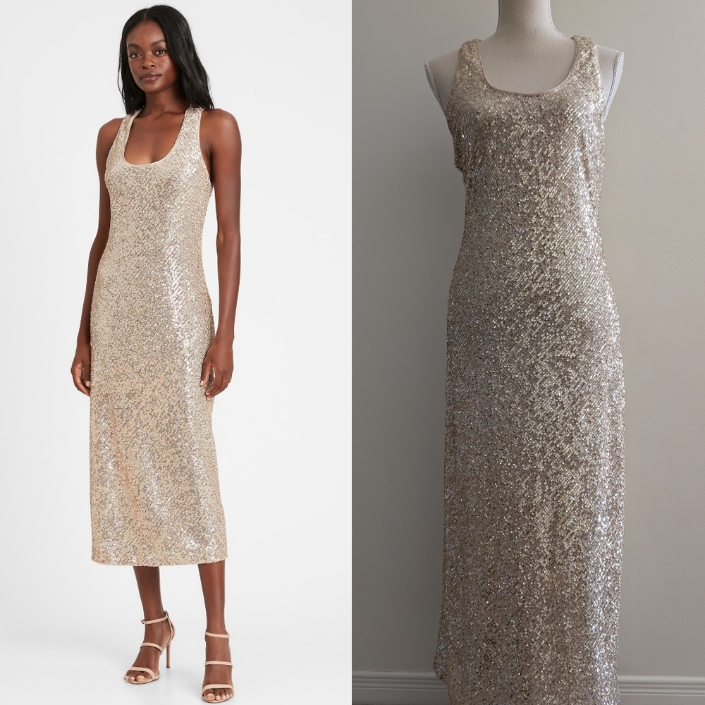 Banana Republic Sequin Bias Cut Slip Dress Sz S